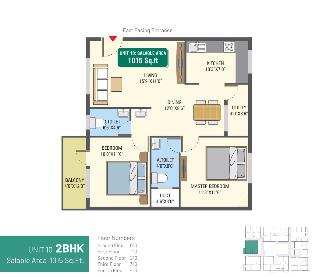 Unit 10 2BHK floor plan of GR Gardenia